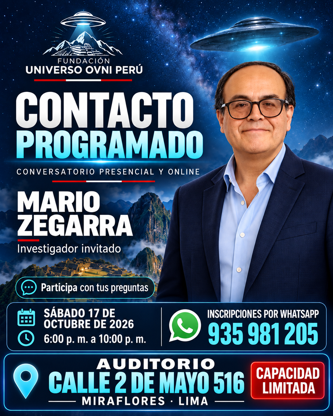 Mario Zegarra, investigador invitado, con saco azul